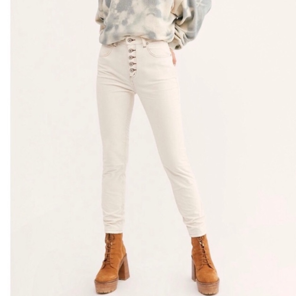 Free People High-Rise Skinny Jeans in Cream